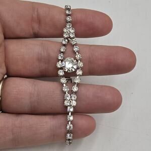Vintage 1950s Prong Set Clear Glass Wedding Rhinestone Link Bracelet 7 “ Long